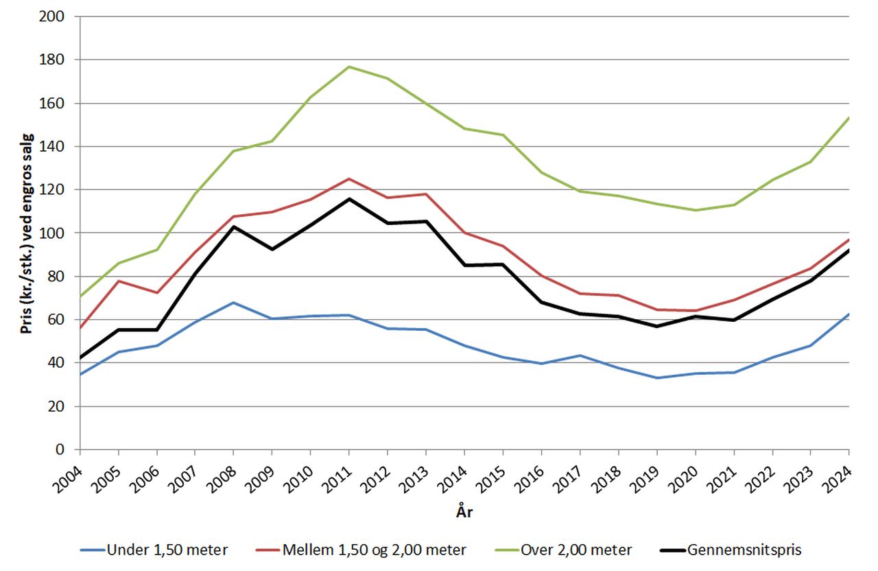 Prisudvikling 2004-2024 ved salg til dansk grossist